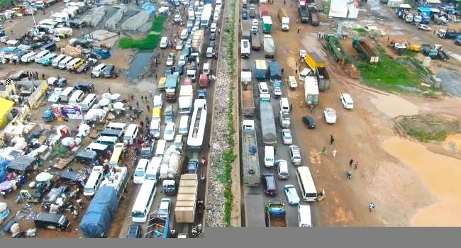 Aerial view of Lagos traffic